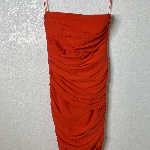 Escada Wedding Guest Dress 100% Silk Cocktail Formal Strapless Orange Size 40 - Picture 3 of 13